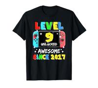 Level 9 Unlocked Awesome Since 2017 Gaming 9th Birthday T-Shirt