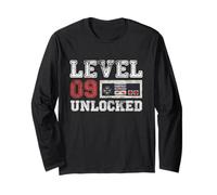 Level 9 Unlocked Vintage 9yr Old Gamer Gifts 9th Birthday Long Sleeve T-Shirt