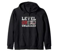 Level 9 Unlocked Vintage 9yr Old Gamer Gifts 9th Birthday Zip Hoodie