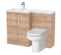 Balterley Vanity Unit with Basin, WC Unit with Toilet Pan, Seat, Cistern, Floor Standing 2 Door Soft Close Vanity, Toilet Pan with Soft Close Seat, Left Hand Bathroom Sink Storage (Bleached Oak)