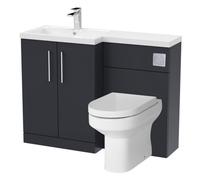 Level Bathroom Bundle Floor Standing Vanity Basin and WC Unit with Pan, Seat and Cistern - Left Hand - Dark Grey - Balterley