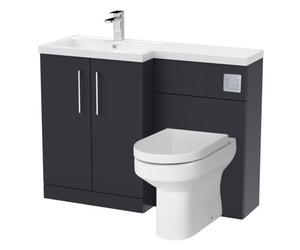 Level Bathroom Bundle Floor Standing Vanity Basin And Wc Unit With Pan, Seat And Cistern - Left Hand - Dark Grey - Balterley