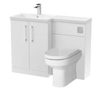 Level Bathroom Bundle Floor Standing Vanity Basin and WC Unit with Pan, Seat and Cistern - Left Hand - Gloss White - Balterley