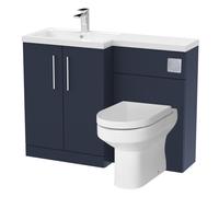 Level Bathroom Bundle Floor Standing Vanity Basin and WC Unit with Pan, Seat and Cistern - Left Hand - Midnight Blue - Balterley