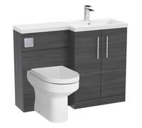 Level Bathroom Bundle Floor Standing Vanity Basin and WC Unit with Pan, Seat and Cistern - Right Hand - Anthracite Woodgrain