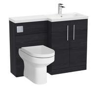 Level Bathroom Bundle Floor Standing Vanity Basin and WC Unit with Pan, Seat and Cistern - Right Hand - Charcoal Black Woodgrain