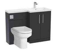 Level Bathroom Bundle Floor Standing Vanity Basin and WC Unit with Pan, Seat and Cistern - Right Hand - Dark Grey - Balterley