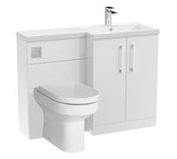 Level Bathroom Bundle Floor Standing Vanity Basin and WC Unit with Pan, Seat and Cistern - Right Hand - Gloss White - Balterley
