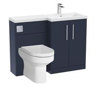 Level Bathroom Bundle Floor Standing Vanity Basin and WC Unit with Pan, Seat and Cistern - Right Hand - Midnight Blue - Balterley