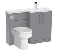 Level Bathroom Bundle Floor Standing Vanity Basin and WC Unit with Pan, Seat and Cistern - Right Hand - Satin Grey - Balterley