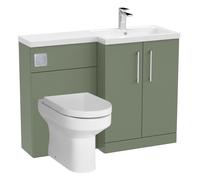 Level Bathroom Bundle Floor Standing Vanity Basin and WC Unit with Pan, Seat and Cistern - Right Hand - Satin Green - Balterley