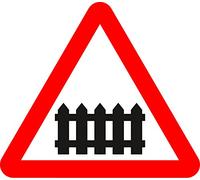 Level crossing with barrier or gate ahead Road safety sign - 3mm Aluminium sign fitted with 2 strips Channel to rear for mounting on post 300mm x 300mm