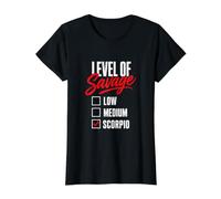Level of Savage Scorpio Funny Astrology Horoscope Value Graphic T-Shirt, Women, Black, S