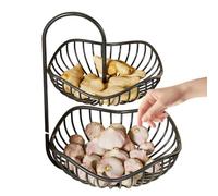 Level Produce Rack - Contemporary Steel Wire Stand, Open Circulation Build | Child Friendly Pantry Arrangement, Stable Space Saving Solution, Multiroom Food Display Unit for Garlic Ginger Onions