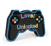 Level Unclock Video Game Controller Shape Black Cute Piñata for Birthday Parties, Handle Happy 21st Birthday Decoration, Customizable Age from 1 to 100 with Adhesive Numbers Party Decorations