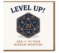Level Up D20 Dice Birthday Card - Add +1 to Your Wisdom Modifier - Funny RPG Gamer DnD Tabletop Gaming Card