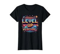 Level Up Edition: Gamer Achievement Celebration T-Shirt, Women, Black, S