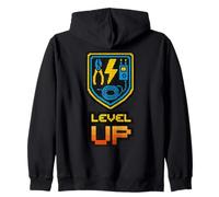 Level Up Funny Electrician 8-Bit Pixel Tools Gamer Mens Zip Hoodie