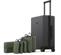 LEVEL8 Carry on Suitcases with 6 Set Packing Cubes, 100% PC Trolley Case Micro-Diamond Textured Design 8 Spinner Wheels Hard Shell, TSA Approved Cabin Luggage (50cm, 40L,Dark Grey)