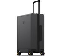LEVEL8 Checked Luggage 24 Inch Suitcase Hand Luggage Lightweight 100% PC Micro-Diamond Textured Design, Medium Size with Wheels, TSA Approved Hard Shell for Women Men for Travel(66cm, 65,Dark Grey)