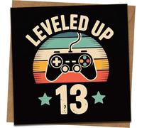 Leveled Up 13 Gamer Birthday Card - Retro Video Game Controller, 145mm x 145mm Square Greeting Card with Kraft Envelope, Funny Teen 13th Birthday for Boys or Girls