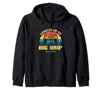 Leveled Up To Big Bro Squared 2026 Gamer Funny Twin Birth Zip Hoodie