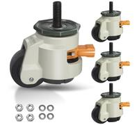 Leveling Stem Casters, M12 Thread Casters Set of 4 Heavy Duty with Leveling feet, 2200 LBS Retractable Caster Wheels with Upgraded Ratchet Arm, Adjustable Height Casters for Workbench, Machine