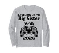 Leveling Up To Big Sister Again 2026 Baby Announcement Long Sleeve T-Shirt