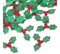Levemolo 100pcs Holly Berries Embellishments Cloth Applique Red Green Decorative Photo Props for Christmas DIY Party Decoration