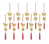 Levemolo 10PCS Chinese Year Horse Ornaments Red Lucky Pendants with Fu Characters Feng Shui Hanging Decorations for Home Car Interior Spring Festival Blessings