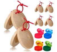 Levemolo 10pcs Wooden Castanets Educational Musical Instruments for Boys and Girls Includes Natural Wood Cartoon Castanets Finger Percussion for Learning