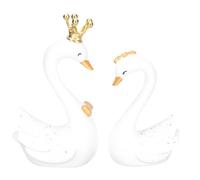 Levemolo 1Pair Swan Figurine Ornaments Decorative Resin King Queen Swan Statue Crafts for Home Office Wedding Cake Decorations Photography Props Fairy Garden Figure