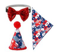 Levemolo 1set Dog Bandana Hat Bow Set American Flag Design Pet Costume for Celebrations and Parties Easy to Wear for Dogs and Cats