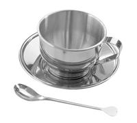Levemolo 1set Stainless and Tea Mug Cup Set with Saucer and Spoon European Style Design for Home and Outdoor Use for Afternoon Tea and Gatherings