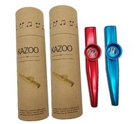 Levemolo 2 Sets Metal Kazoo Musical Instruments Red and Blue Metal Kazoos, Includes 2 Paper Tubes, Suitable for Kids and Adults Music Performance and Guitar Ukulele Accompaniment