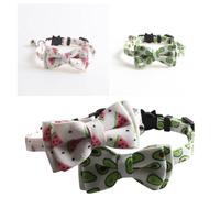 Levemolo 2pcs Adjustable Cat Collar with Bell, Bow Knot Design, White Watermelon and Green Avocado Pattern, Easy to Put and Take, for Party Use