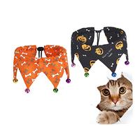 Levemolo 2pcs Adjustable Halloween Pet Collar with Bells Pet Neck Chain for Dogs and Cats Comfortable and Breathable for Halloween Christmas and Parties Orange Black
