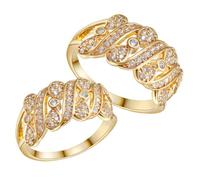 Levemolo 2pcs Golden Bow Style Zircon Ring, Copper Statement Jewelry