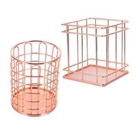 Levemolo 2pcs Golden Iron Makeup Brush Buckets Pencil Cup Holders Space-saving Geometric Design Organizers for Office and Vanity Tabletop
