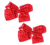 Levemolo 2pcs Large 20cm Red Bow Hair Clip Sequins and Stainless Steel, Ribbed Ribbon Decorative Barrette for Wedding and Engagement, Firm Hold and Lovely Style Hair Accessory