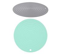 Levemolo 2pcs Pet Food Bowl Mats Non-slip Silicone Feeding Placemats for Dogs Cats Heat Resistant Microwave Safe Easy Clean Grey Green