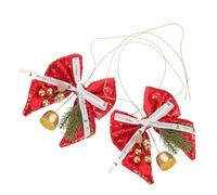Levemolo 2pcs Red Christmas Bells with Pearl Glitter Bowknot Ornaments Festive Hanging Decorations for Wreaths Garlands Holiday Door and Tree Decor Metal Bells with Sparkling Accents