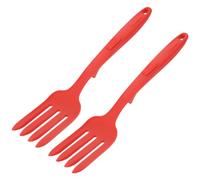 Levemolo 2pcs Red Silicone Pasta Fork with Comfortable Grip and Lightweight Design, Large Nonstick Cooking Fork for Kitchen and Salad Serving, Sturdy and Easy to Clean Kitchen Utensil