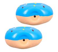 Levemolo 2pcs Sky-blue Donut Shaped Latex Dog Chew with Built Squeaker Interactive Teething Puppy for Training Boredom Relief and Indoor Outdoor Play