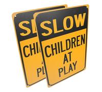 Levemolo 2pcs Warning Signs Safety Signs Slow at Play Yellow Iron Safety Reminders Easy Installation for Areas Where Are Playing