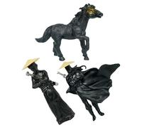 Levemolo 3Pcs Chinese Ancient Warrior Miniature Figurines Set - Resin Micro Landscape Diorama Supplies Cloaked Fighter, Black Horse Sword Bearer - Asian Aquarium and Flower Pot Decorations