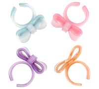 Levemolo 4pcs Adjustable Bowknot Resin Open Ring for Women Summer | Cute Fashion Statement Piece, Smooth Jelly Colour Accents, Lightweight Stackable Design with Easy Fit