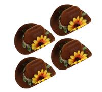 Levemolo 4PCS Adjustable Mini Cowboy Hat for Small Pets Lightweight Felt Tiny Hat with Flower Decor for Hamsters Guinea Pigs Birds Snakes Party Photo Prop