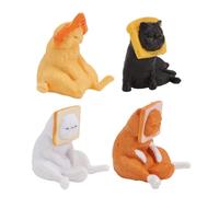 Levemolo 4pcs Adorable Cat Doll Set with Bread Head Slice Design Pvc Material Desktop Decoration for Office or Dormitory Small Lovely Cat Ornament Random Color