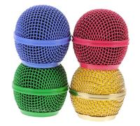Levemolo 4pcs Microphone Replacement Grille Heads Mesh Mic Cover Metal Microphone Grill with Windshield for Wired and Wireless Mics, Colorful Gold Pink Green Set for Vocal Performance
